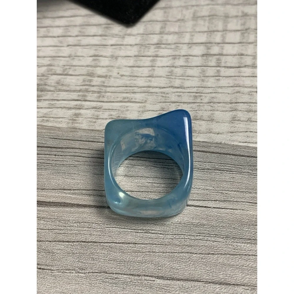 Colorful Acrylic Ring - Transparent Resin Geometric Teal Square Irregular Ring